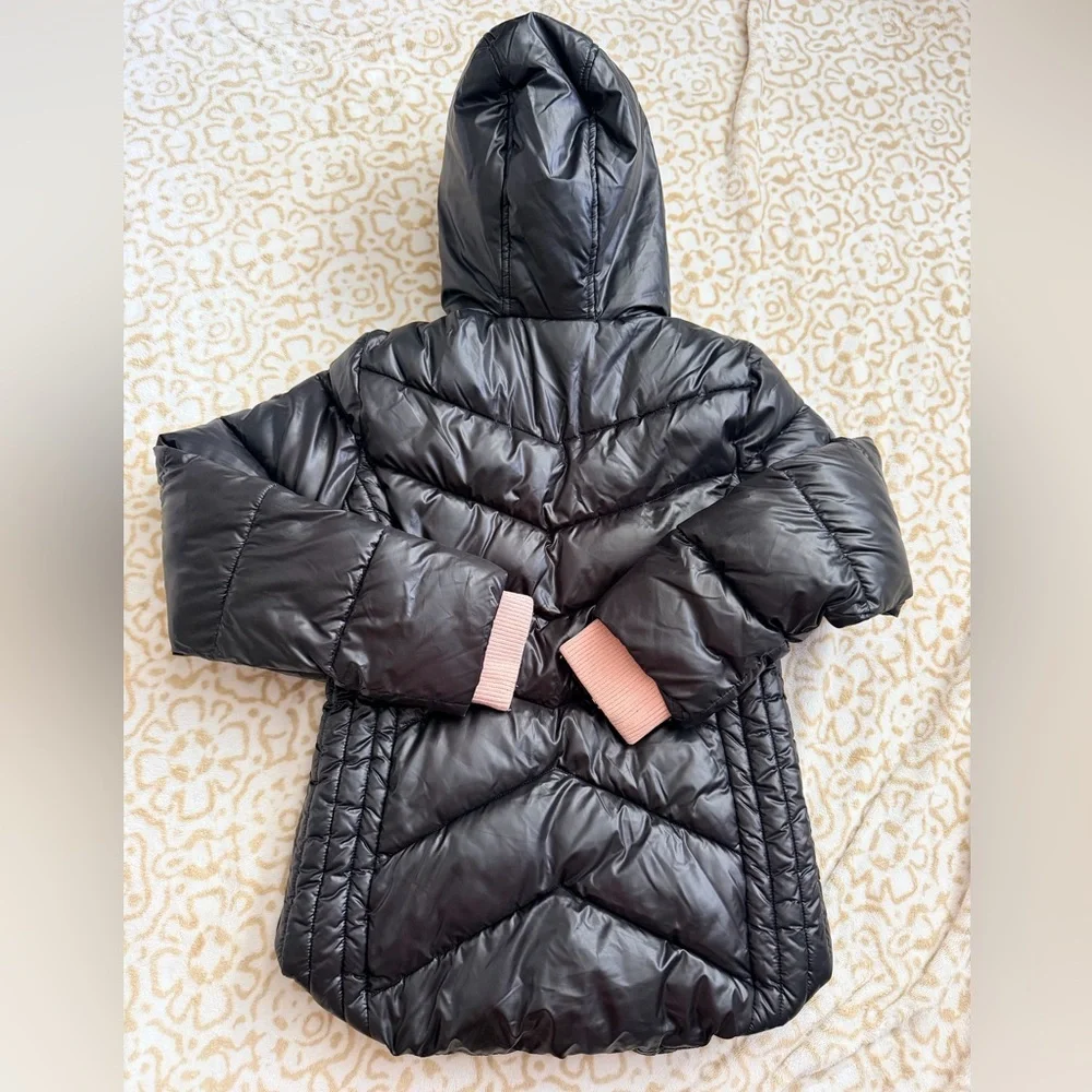 MICHAEL Michael Kors Black Puffer Jacket with Pink Hood Lining